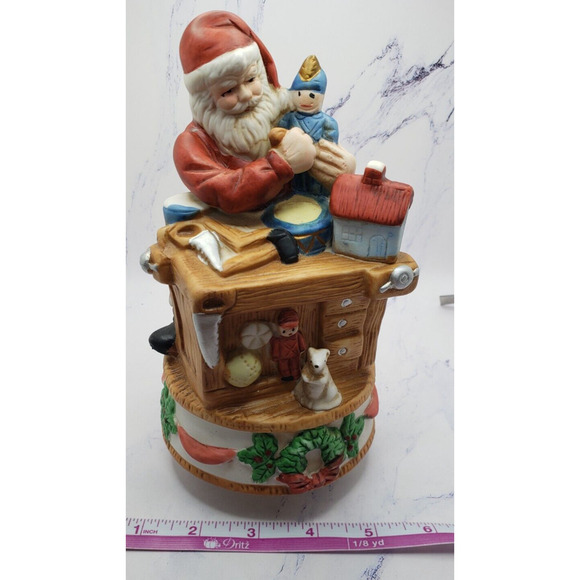 Vintage Homco Santa Claus Revolving Music Box Jingle Bells Porcelain Figurine - Picture 7 of 8